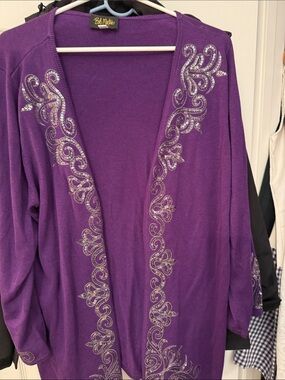 Bob Mackie Purple Embellished Open Cardigan